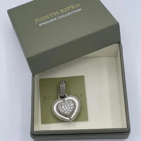 Judith Ripka Sterling Silver Heart Enhancer Pendant Mother of Pearl CZ - Picture 8 of 8